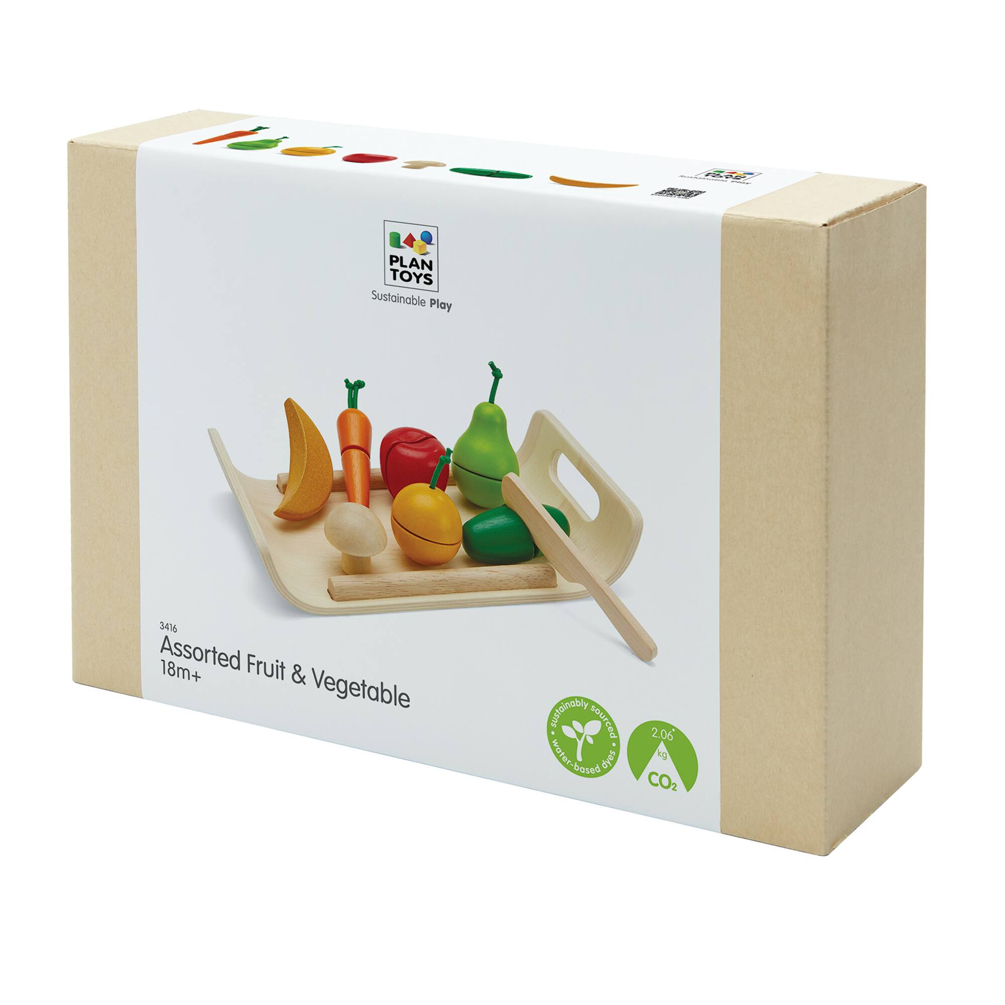 PlanToys Wooden Pretend Play Fruit & Vegetable Food Set